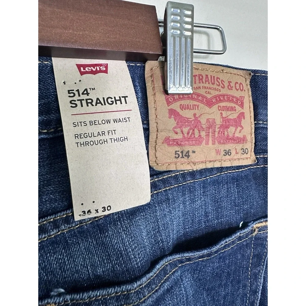 NWT Levis 514 36x30 Straight Fit Jeans Stretch Jeans Color Medium Dark Wash Blue